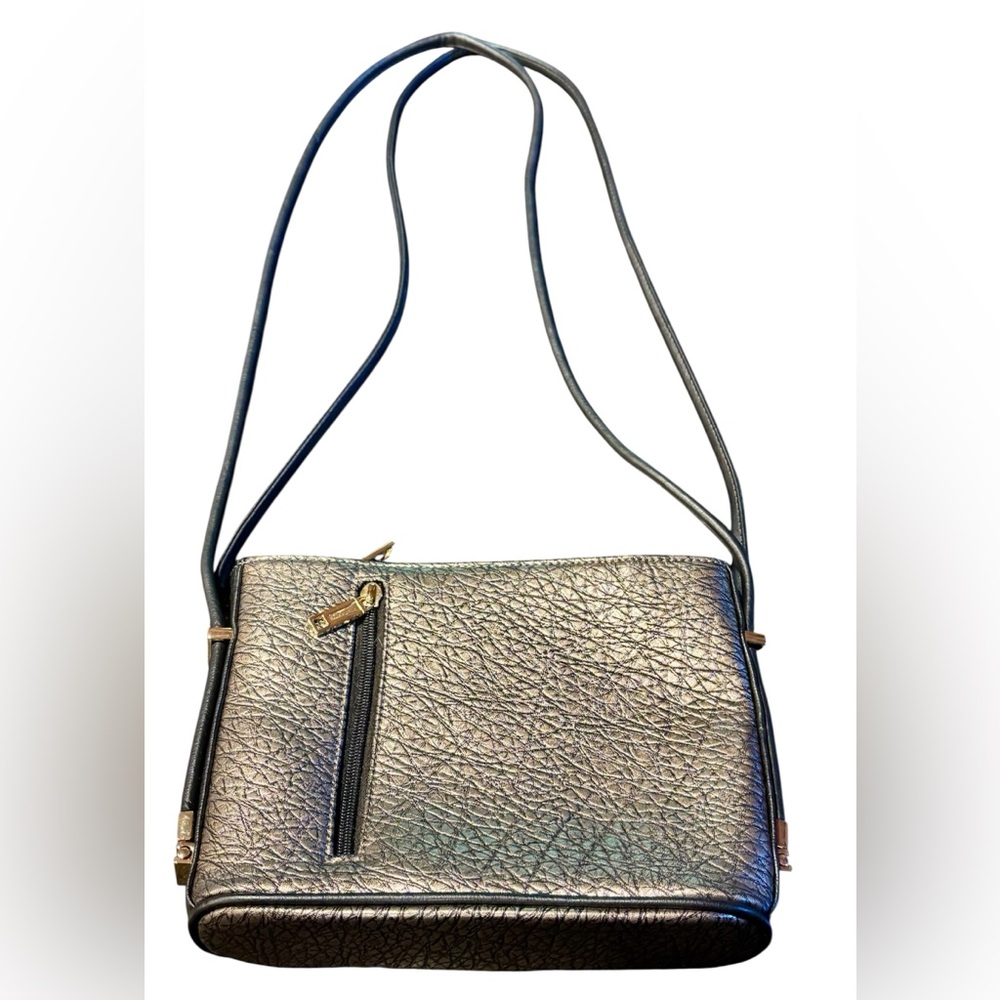 Samoe Convertible Strap Silver/Gray Metallic Leather Textured Small Handbag NWOT